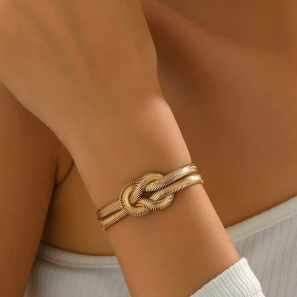 18K Gold Filled Double Knot Snake Chain Bracelet - Picture 1 of 4
